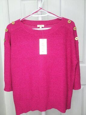 Laura 3/4-Sleeve Textured Knit Pullover Size M